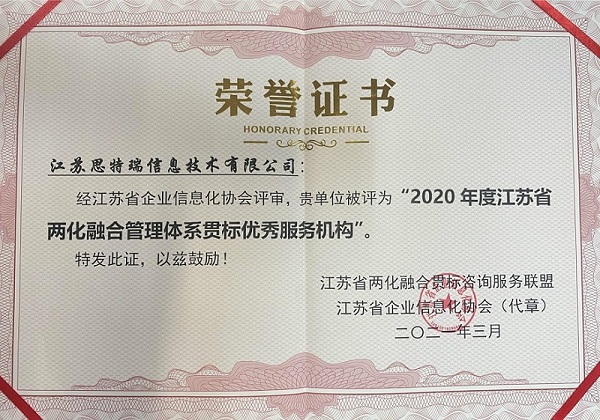 恭喜思特瑞荣获2020年度两化融合贯标优秀服务机构